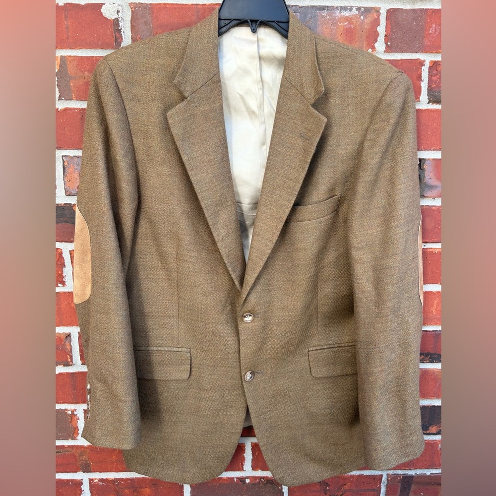 Vintage Christian Brooks 2 Button Brown Wool 40R Wool Blazer Elbow Pads USA M1